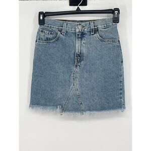 Levi's‎ Strauss Women's Signature High Rise Blue Denim Skirt Raw Hem